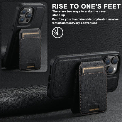 For iPhone 13 Pro Max Suteni M2 Cross-Grain MagSafe Vertical Card Back Phone Case(Black)