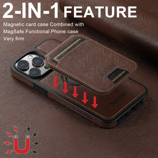 Pour iPhone 13 Pro Étui de téléphone arrière vertical Suteni M2 Cross-Grain MagSafe (Marron)