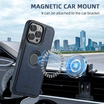 For iPhone 12 Pro Max Suteni M2 Cross-Grain MagSafe Vertical Card Back Phone Case(Blue)