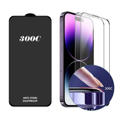 For iPhone 14 Pro Max 2pcs ENKAY 300C Super Large Arc Full Coverage High Aluminum-silicon Tempered Glass Film Black