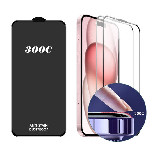 For iPhone 15 / 16 2pcs ENKAY 300C Super Large Arc Full Coverage High Aluminum-silicon Tempered Glass Film Black