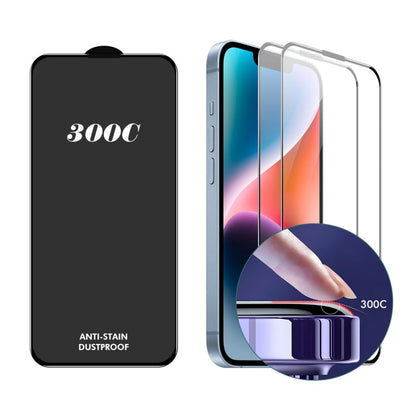 Pour iPhone 13 / 13 Pro / 14 2pcs ENKAY 300C Super Grand Arc Film de Verre Trempé Haute Couverture Complète Aluminium-silicium Noir