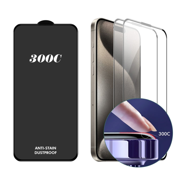 For iPhone 16 Pro 2pcs ENKAY 300C Super Large Arc Full Coverage High Aluminum-silicon Tempered Glass Film Black