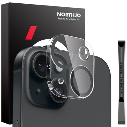 Pour iPhone 15 / 15 Plus NORTHJO Protecteur de Lentille d'Appareil Photo Film en Verre Trempé 3D Night Shot (Noir)