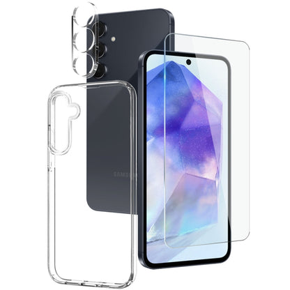 For Galaxy A55 5G NORTHJO 3 in 1 TPU Phone Case with Screen Protector and Lens Film(Transparent)