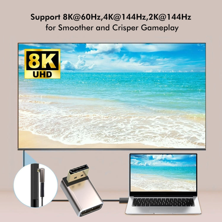 JUNSUNMAY 8K 60Hz PD1.4 Male Displayport to Female Displayport Adapter Converter, Angle:Right