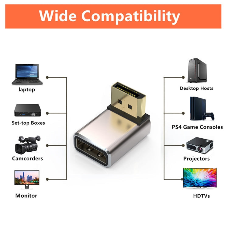JUNSUNMAY 8K 60Hz PD1.4 Male Displayport to Female Displayport Adapter Converter, Angle:Right