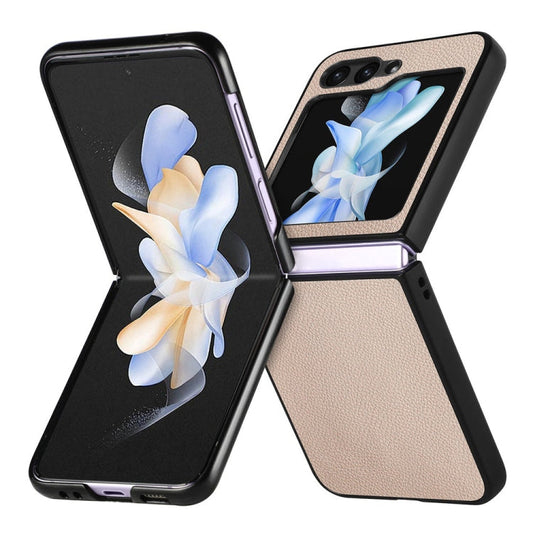 Pour Samsung Galaxy Z Flip6 / Flip7 FE JUNSUNMAY Coque de Téléphone Pliante en Cuir Texturé Litchi PC (Kaki)
