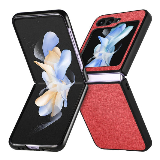 For Samsung Galaxy Z Flip6 / Flip7 FE JUNSUNMAY Lichee Texture Leather Skin PC Folding Phone Case(Red)
