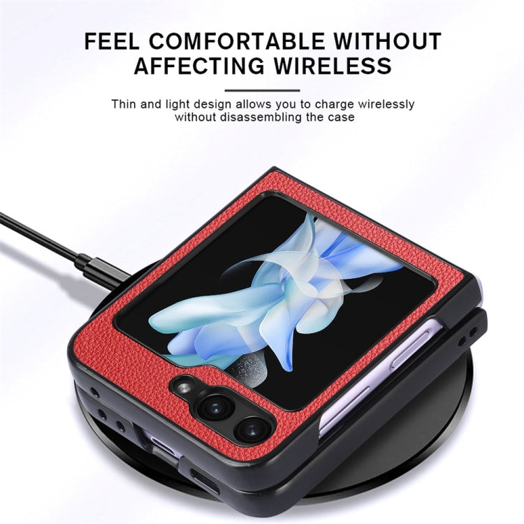 For Samsung Galaxy Z Flip6 / Flip7 FE JUNSUNMAY Lichee Texture Leather Skin PC Folding Phone Case(Red)