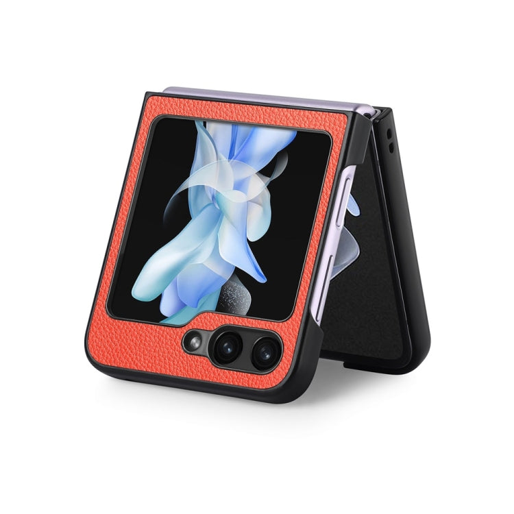 For Samsung Galaxy Z Flip6 / Flip7 FE JUNSUNMAY Lichee Texture Leather Skin PC Folding Phone Case(Brown)