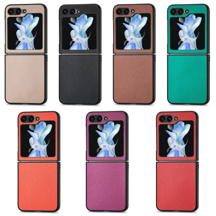 For Samsung Galaxy Z Flip6 JUNSUNMAY Lichee Texture Leather Skin PC Folding Phone Case(Green)