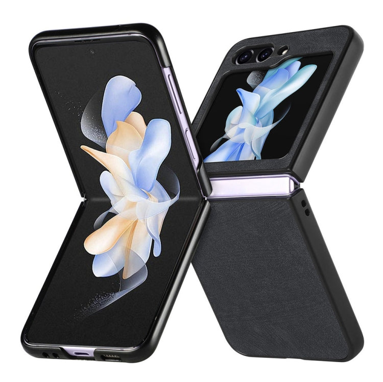 Pour Samsung Galaxy Z Flip6 / Flip7 FE JUNSUNMAY Étui de téléphone pliable en PC avec coque en cuir à motif rétro (noir)
