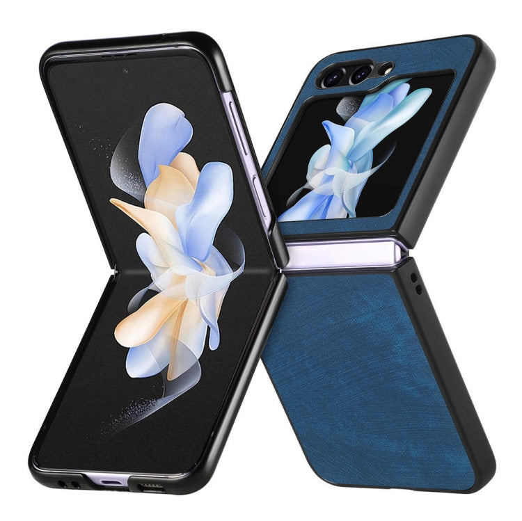 For Samsung Galaxy Z Flip6 JUNSUNMAY Retro Pattern Leather Skin PC Folding Phone Case(Blue)