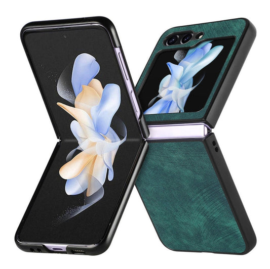 Pour Samsung Galaxy Z Flip6 / Flip7 FE JUNSUNMAY Étui de téléphone pliant en PC avec motif rétro en cuir (vert)