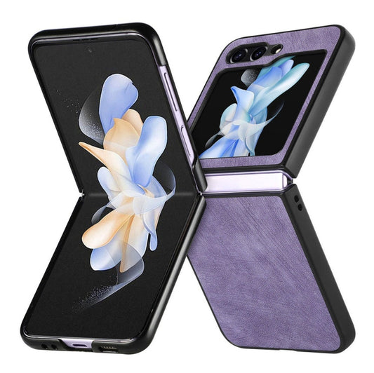 Pour Samsung Galaxy Z Flip6 / Flip7 FE JUNSUNMAY Étui de Téléphone Pliant en PC avec Revêtement en Cuir Motif Rétro (Violet)