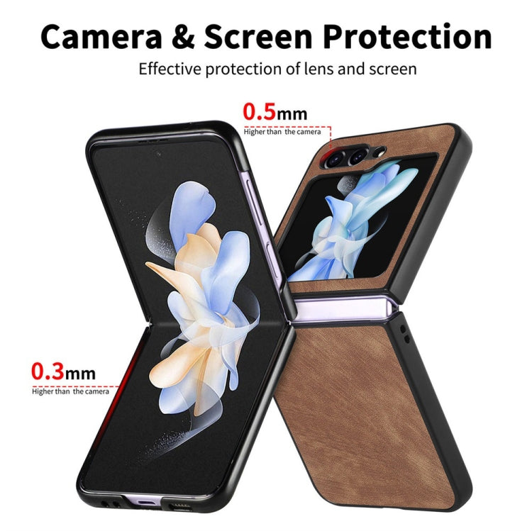 For Samsung Galaxy Z Flip6 / Flip7 FE JUNSUNMAY Retro Pattern Leather Skin PC Folding Phone Case(Purple)