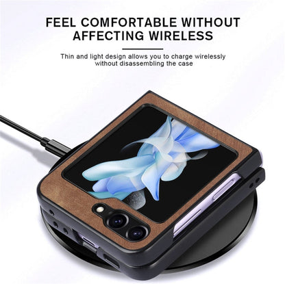 Pour Samsung Galaxy Z Flip6 / Flip7 FE JUNSUNMAY Étui de téléphone pliable en PC avec coque en cuir à motif rétro (noir)