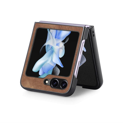 Pour Samsung Galaxy Z Flip6 / Flip7 FE JUNSUNMAY Étui de téléphone pliable en PC avec coque en cuir à motif rétro (noir)