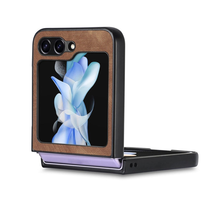 Pour Samsung Galaxy Z Flip6 / Flip7 FE JUNSUNMAY Étui de téléphone pliable en PC avec coque en cuir à motif rétro (noir)