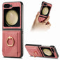 Pour Samsung Galaxy Z Flip6 / Flip7 FE JUNSUNMAY Coque de Téléphone Pliante Rétro en Cuir PC avec Anneau de Téléphone (Rose)