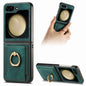 Pour Samsung Galaxy Z Flip6 / Flip7 FE JUNSUNMAY Étui de téléphone pliant en cuir rétro pour PC avec anneau de téléphone (vert)