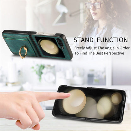 For Samsung Galaxy Z Flip6 / Flip7 FE JUNSUNMAY Retro Leather Skin PC Folding Phone Case with Phone Ring(Brown)