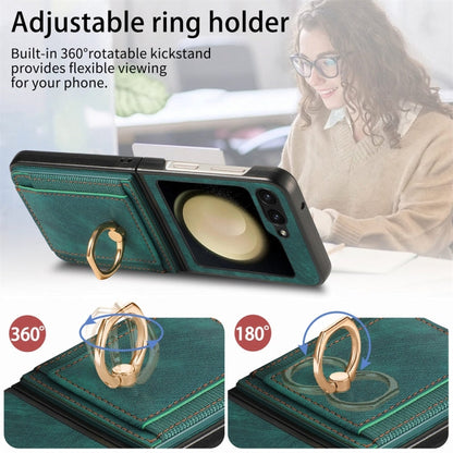 Pour Samsung Galaxy Z Flip6 / Flip7 FE JUNSUNMAY Étui de téléphone pliant en cuir rétro pour PC avec anneau de téléphone (vert)