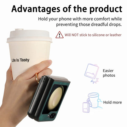 For Samsung Galaxy Z Flip6 / Flip7 FE JUNSUNMAY Retro Leather Skin PC Folding Phone Case with Phone Ring(Blue)