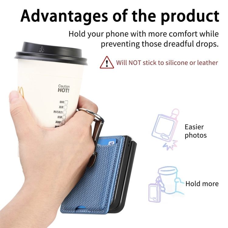 For Samsung Galaxy Z Flip6 / Flip7 FE JUNSUNMAY Carbon Fiber Leather Skin PC Folding Phone Case with Phone Ring(Khaki)