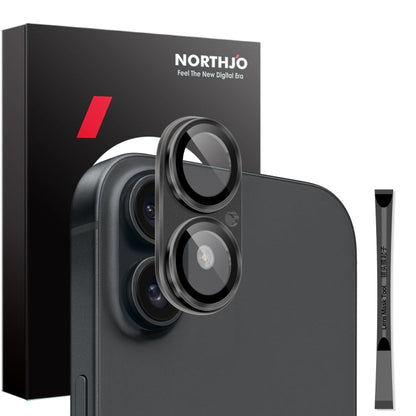 For iPhone 16 / 16 Plus NORTHJO Matte Camera Lens Protector Tempered Glass Rear Lens Film(Black)