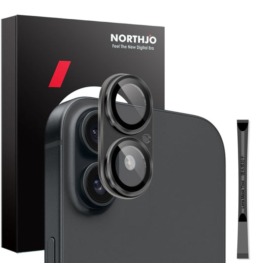 For iPhone 16 / 16 Plus NORTHJO Matte Camera Lens Protector Tempered Glass Rear Lens Film(Black)