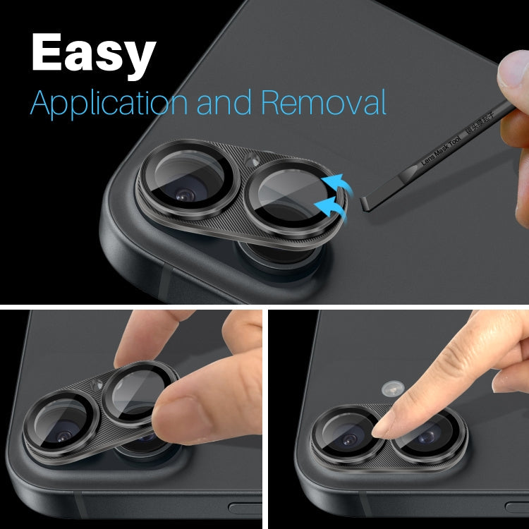 For iPhone 16 / 16 Plus NORTHJO CD Vein Camera Lens Protector Tempered Glass Rear Lens Film(Black)