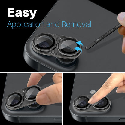 For iPhone 16 / 16 Plus NORTHJO CD Vein Camera Lens Protector Tempered Glass Rear Lens Film(Black)