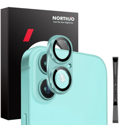 For iPhone 16 / 16 Plus NORTHJO CD Vein Camera Lens Protector Tempered Glass Rear Lens Film(Cyan)