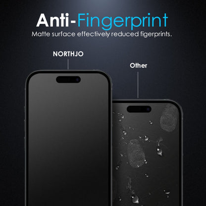 For iPhone 15 Pro NORTHJO Matte Silkscreen Anti-Fingerprint Tempered Glass Film