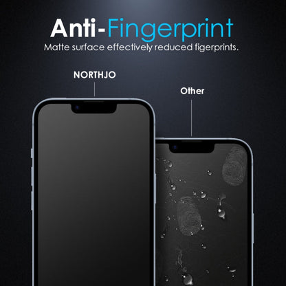 For iPhone 14 Plus / 13 Pro Max NORTHJO Matte Silkscreen Anti-Fingerprint Tempered Glass Film