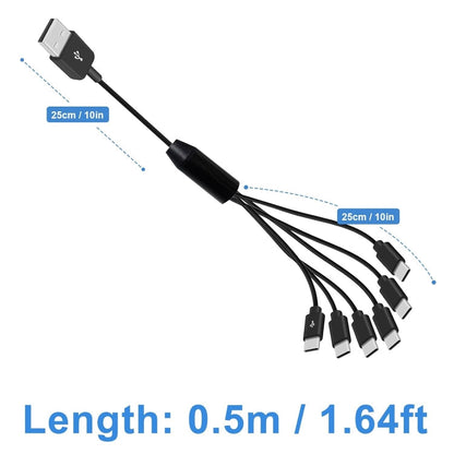 JUNSUNMAY 6 in 1 USB 2.0 to Type-C Splitter Cable, Length:0.5m
