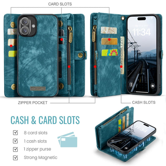 Pour iPhone 16 Étui portefeuille détachable multifonctionnel en cuir CaseMe 008 (Bleu)