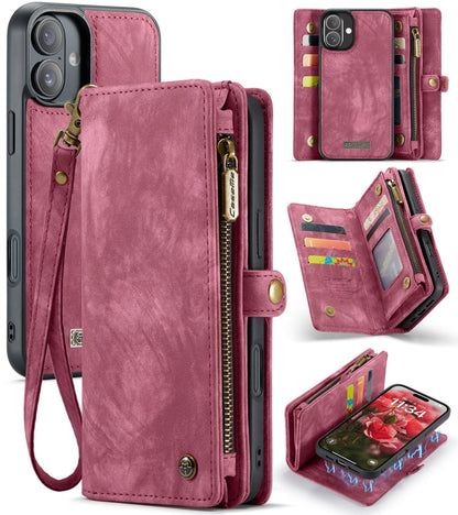 Pour iPhone 16 Étui portefeuille détachable multifonctionnel en cuir CaseMe 008 (Rouge)