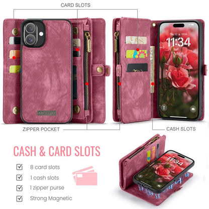 Pour iPhone 16 Étui portefeuille détachable multifonctionnel en cuir CaseMe 008 (Rouge)