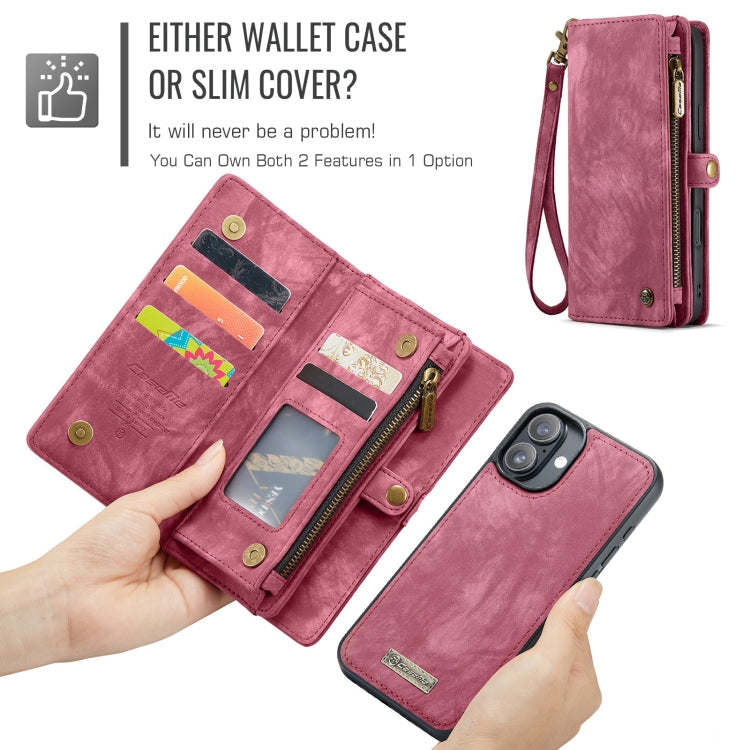 Pour iPhone 16 Étui portefeuille détachable multifonctionnel en cuir CaseMe 008 (Rouge)