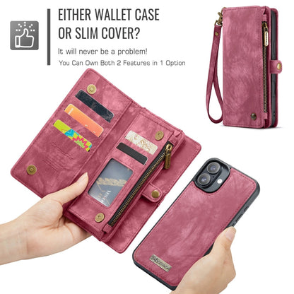 Pour iPhone 16 Étui portefeuille détachable multifonctionnel en cuir CaseMe 008 (Rouge)