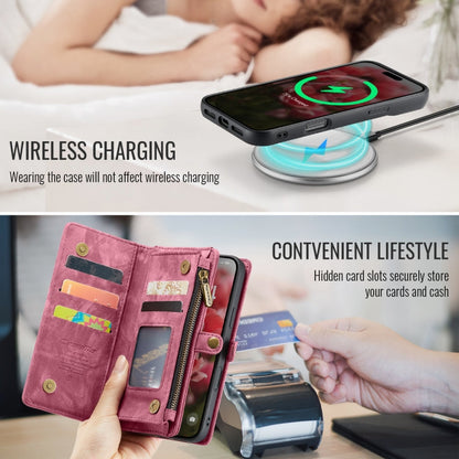 Pour iPhone 16 Étui portefeuille détachable multifonctionnel en cuir CaseMe 008 (Rouge)