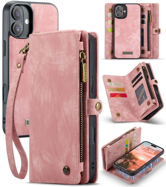 Pour iPhone 16 Étui en Cuir Multifonctionnel Détachable CaseMe 008 (Rose)