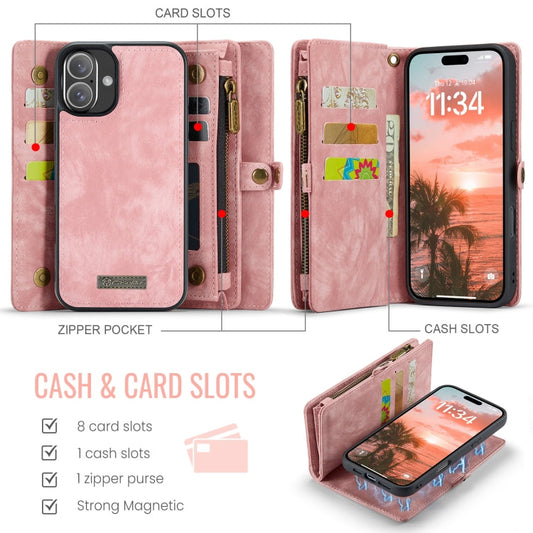 Pour iPhone 16 Étui en Cuir Multifonctionnel Détachable CaseMe 008 (Rose)