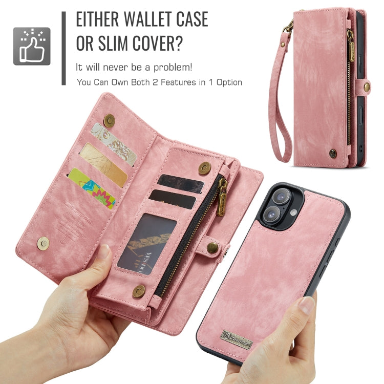 For iPhone 16 CaseMe 008 Detachable Multifunctional Leather Phone Case(Pink)