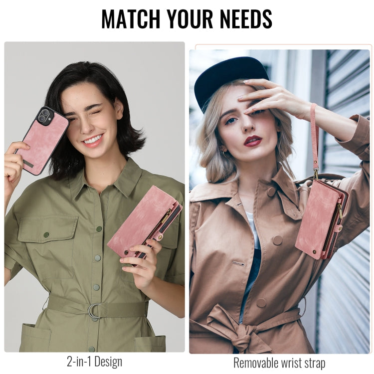 For iPhone 16 CaseMe 008 Detachable Multifunctional Leather Phone Case(Pink)