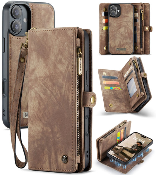 Pour iPhone 16 Étui en Cuir Multifonctionnel Détachable CaseMe 008 (Marron)
