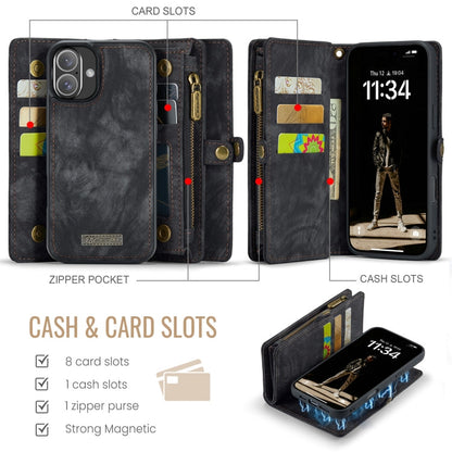 For iPhone 16 CaseMe 008 Detachable Multifunctional Leather Phone Case(Black)
